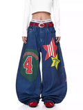 Retro Star Print Wide-Leg Jeans
