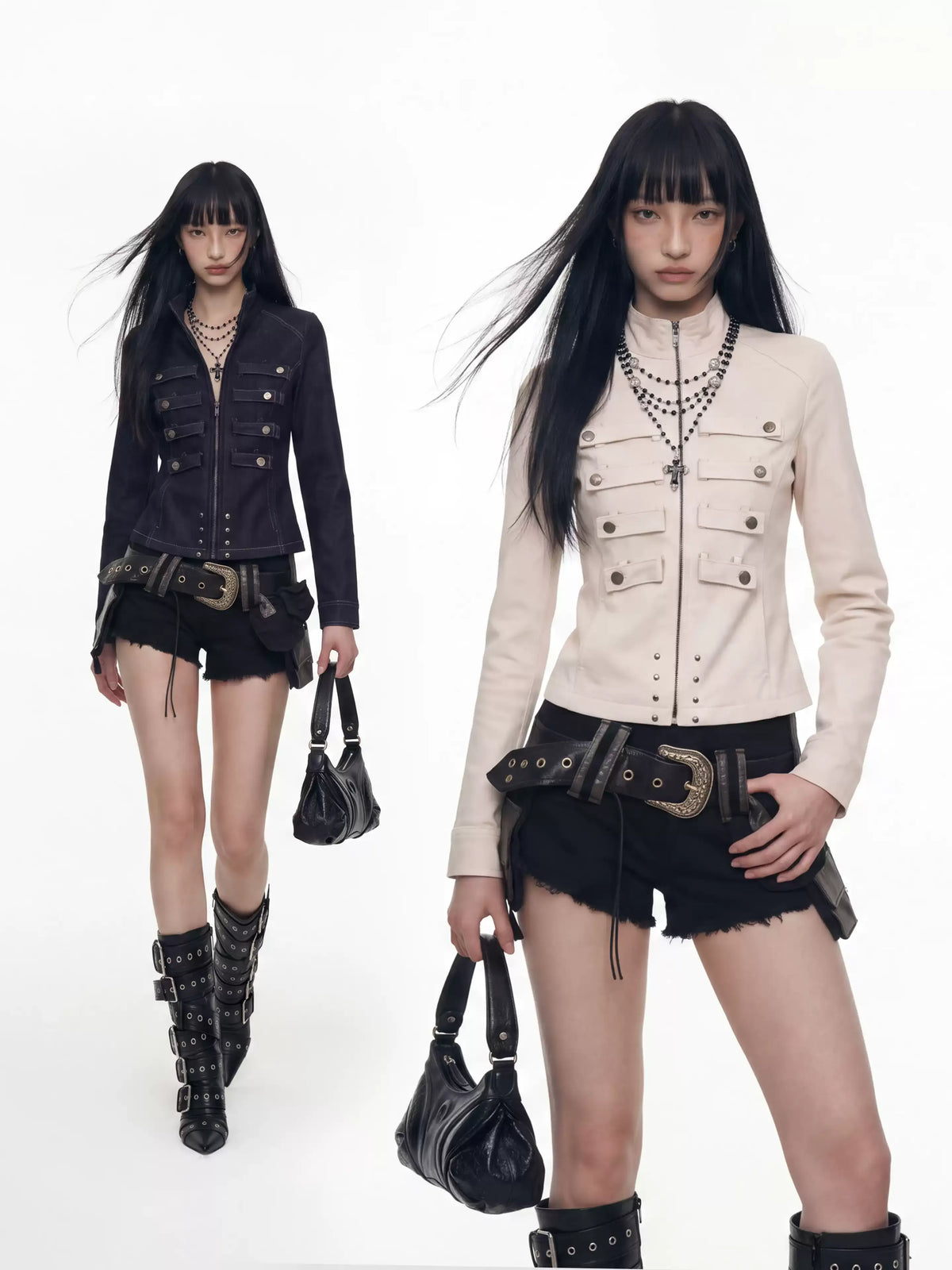 HABON Napoleon Cropped Denim Jacket