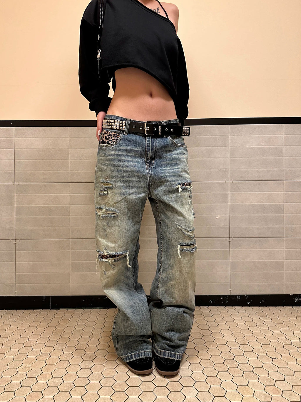 Vintage Leopard Patchwork Jeans