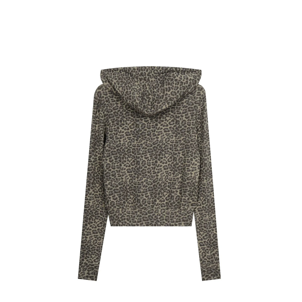 HABON Leopard Cropped Zip-Up Hoodie