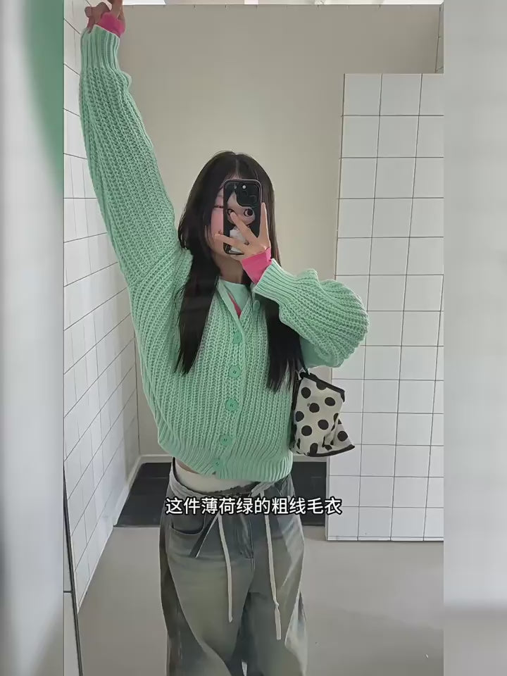 HABON American Style Casual Button Knitted Hooded Cardigan Sweater